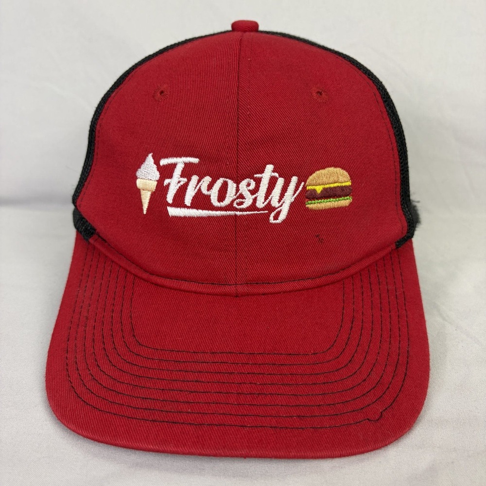 Port Authority Trucker Hat Frosty Fast Food Unisex OSFM Red Mesh Snapback Cap